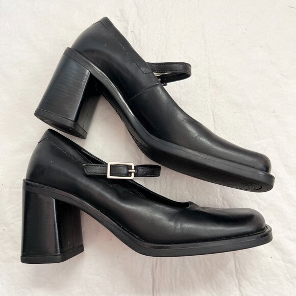 Vintage 90s Aldo shoes mary jane high heels black leather square toe EU 35 5 - Picture 7 of 12